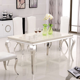 大理石餐桌椅组合现代简约北欧式长方形小户型不锈钢实木宜家餐台