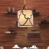 现代简约新中式吊灯 布艺圆形灯罩餐厅阳台单头简欧黑色铁艺吊灯
