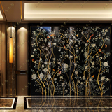 欧式现代黑色手绘工笔漆画花鸟折叠双面屏风酒店别墅玄关装饰隔断