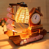 创意卧室床头台灯客厅温馨浪漫节能灯暖灯光个性复古木质台灯摆件