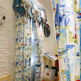 漂流记 地中海蓝色帆船高档布料客厅卧室儿童房卡通窗帘成品窗纱