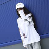 2016春秋韩版新款女装圆领套头修身显瘦个性印花刺绣贴片长袖T恤