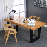美式实木电脑桌 北欧简约铁艺书桌办公桌写字台松木桌子书房家用