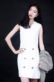 2016夏装新款女职业阿玛施特价白色V领无袖百搭修身连衣裙500475