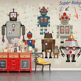 手绘卡通超人机器人儿童房个性壁纸男孩女孩卧室墙纸定制大型壁画