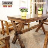 美式新款原木金属复古做旧铁艺全实木组合中式进口松木简约餐桌椅