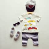 夏季新品男女宝宝中小童儿童纯棉汽车图案短袖T恤上衣套头衫