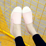 夏韩版时尚圆头舒适一脚蹬休闲小白布鞋浅口平底懒人鞋粉色帆布鞋