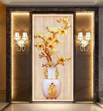中式3D壁画玄关过道走廊立体浮雕壁纸 背景墙纸 玉兰花瓶现代简约