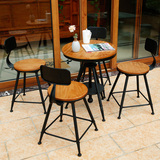 铁艺实木小圆桌茶几圆形咖啡厅小桌子阳台三件套装户外桌椅升降