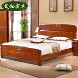 简易中式高档实木床1.8m成人双人橡木1.5米原木色经济型床铺特价