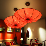 现代新中式吊灯 复古餐厅过道荷叶吊灯创意卧室客厅布艺飞碟灯具