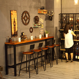 美式实木吧台桌铁艺靠墙酒吧桌复古休闲咖啡桌家用小吧台高脚吧台