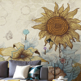 创意田园花卉墙纸艺术壁纸定制大型复古壁画背景墙布客厅个性油画