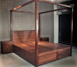 柒方家具 新中式风格家具现代实木架子床拔步床四柱高箱床储物床