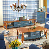 实木贴面烤漆现代简约蓝色电视柜茶几组合地中海田园客厅地柜特价