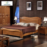 全实木床榆木床1.8米1.5米高箱气压床现代中式双人床卧室家具床