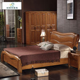 榆木全实木床1.8，1.5米高箱气压现代中式双人卧室家具