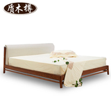 北欧 实木床 1.8米双人床 1.5m单人床 棉麻软靠婚床 卧室家具床