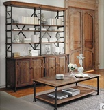 LOFT美式复古家具实木书架铁艺置物架展示架陈列架门厅柜书柜带门