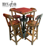 碳化火烧实木酒吧桌椅组合/实木休闲咖啡厅/奶茶店桌椅/户外家具