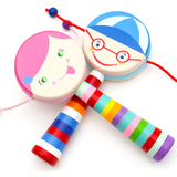 可爱婴幼儿木制羊皮拨浪鼓 儿童双面益智手摇鼓摇铃 传统宝宝玩具