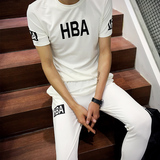 夏日套装男青年潮流韩版休闲套装青少年学生修身短袖长裤运动套服