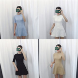 2016夏季新款韩版显瘦纯色圆领短袖修身针织学院风紧身连衣裙女