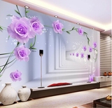 简约花卉玫瑰客厅电视背景墙纸 3D立体卧室无缝大型壁画壁纸