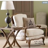 美式乡村实木藤椅软包单人沙发欧式简约现代老虎椅客厅房间休闲椅