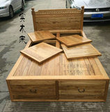 YF004实木抽屉双人储物收纳床榆木箱式床高箱床定做实木大床1.5米