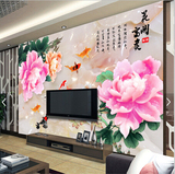 大型壁画3d玉雕花开富贵墙纸牡丹百合花客厅电视背景墙画壁纸沙发