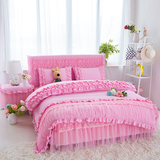 婚庆纯棉四件套1.8床全棉加厚韩式公主蕾丝床裙床罩床单粉红被套