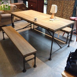 铁艺复古工业水管风格餐桌椅组合 实木户外休闲咖啡厅餐厅桌长凳