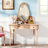 美式实木原木色梳妆台 法式雕花卧室梳妆台 梳妆镜雕花化妆桌家具