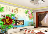 中式最新款家和富贵牡丹大型壁画 沙发电视客厅背景墙壁纸墙纸