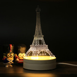 3D光控三色光控小台灯三维立体led彩光小夜灯巴黎埃菲尔铁塔台灯