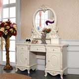 欧式法式1.4米田园公主实木象牙白雕花化妆桌梳妆柜梳妆台包邮