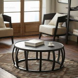美式LOFT复古圆形铁艺茶几实木个性小圆桌创意沙发桌简约茶桌现代