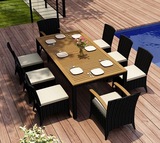 铁艺长方形户外藤编实木餐桌椅组合一桌八椅花园庭院露天