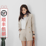 2016女新款春夏韩版两休闲时尚双排扣宽松显瘦西装套装a06
