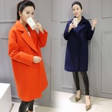 韩国代购2016冬装加厚夹棉茧型毛呢外套韩版中长款羊绒呢子大衣女