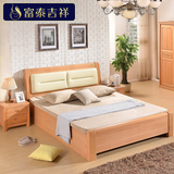 实木床1.8米双人大床软包靠背婚床高箱床 现代简约北欧宜家榉木床