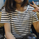 2016夏季韩国ulzzang原宿bf少女风短袖t恤女学生大码闺蜜装条纹潮