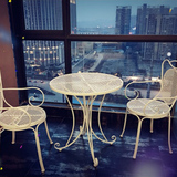 欧式铁艺咖啡厅桌椅组装户外阳台茶几休闲奶茶店圆桌椅三件套组合