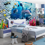 定制3d立体大型壁画海豚海洋卡通儿童房背景海底世界壁纸无缝墙布