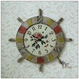 超大复古怀旧船舵挂钟 家居酒吧客厅装饰时钟异形创意风水轮钟表