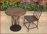 爱美式军绿色美式乡村组装成人铁艺咖啡实木+铁桌椅复古做旧椅子