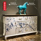 现代新中式家具玄关柜简约手绘装饰柜餐边柜仿古典彩绘样板房定制