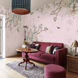 简约田园蔷薇花壁纸卧室客厅床头背景墙墙布温馨艺术大型定制壁画